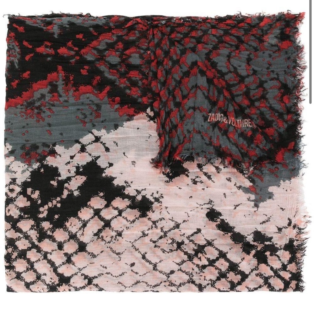 Zadig & Voltaire Black and Red Patterned Scarf